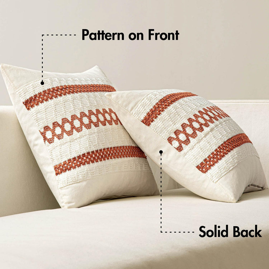 MIULEE Set of 2 Burnt Orange Decorative Pillow Covers 18x18 Inch Farmhouse Rustic Boho Couch Throw Pillows Modern Cotton Cushion Covers…