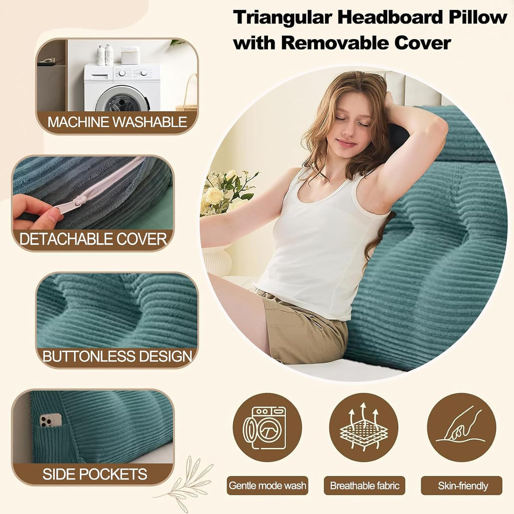 Headboard Pillow Twin, Large Triangular Wedge Cushion with Neck Roll Pillow for Reading Sitting Working, Backrest Positioning Support…