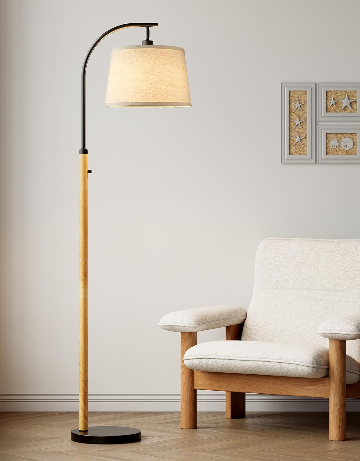 Dimmable Floor Lamp for Living Room, 65" Tall Metal Standing Lamp with LED Bulb, Mid Century Modern Arc Floor Lamp with Linen Shade for…