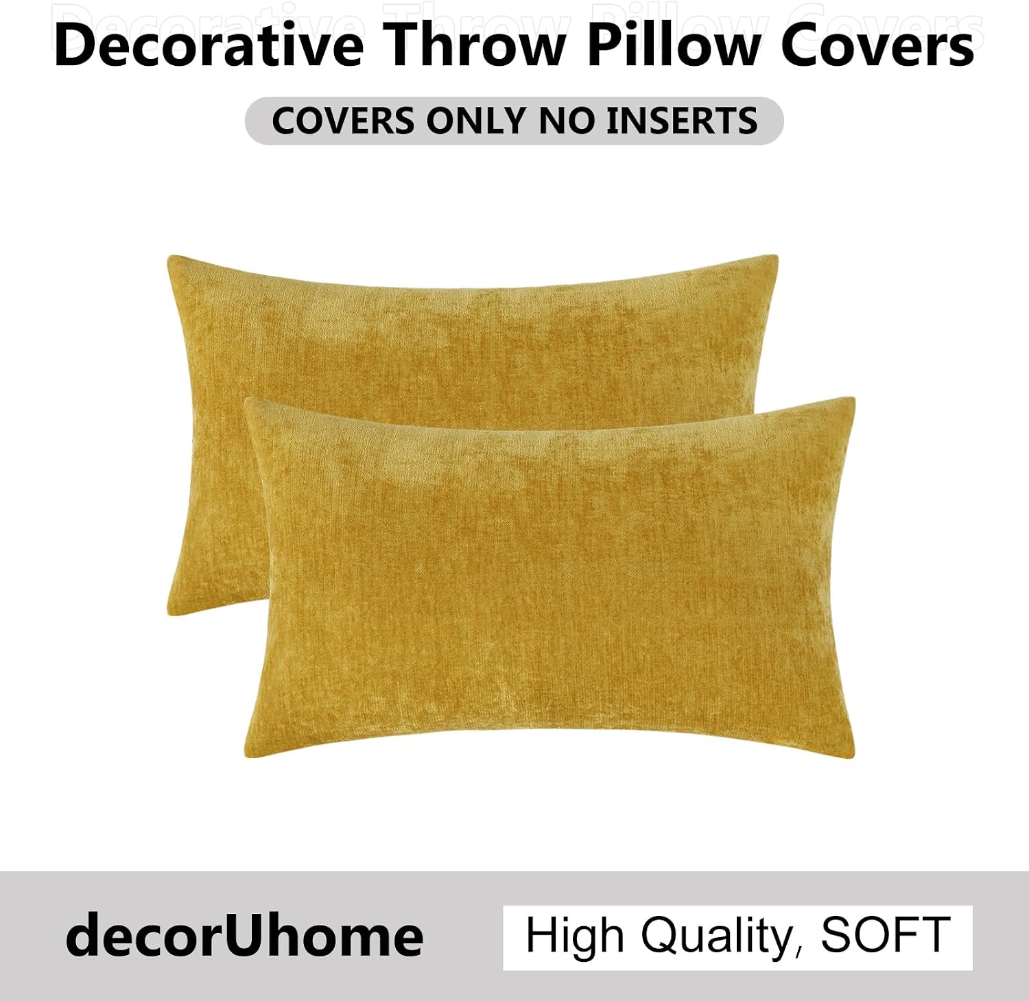 decorUhome Chenille Mineral Yellow Throw Pillow Covers 12x20 Inch Set of 2, Decorative Soft Couch Pillow Covers Solid Dyed Accent Farmhouse…