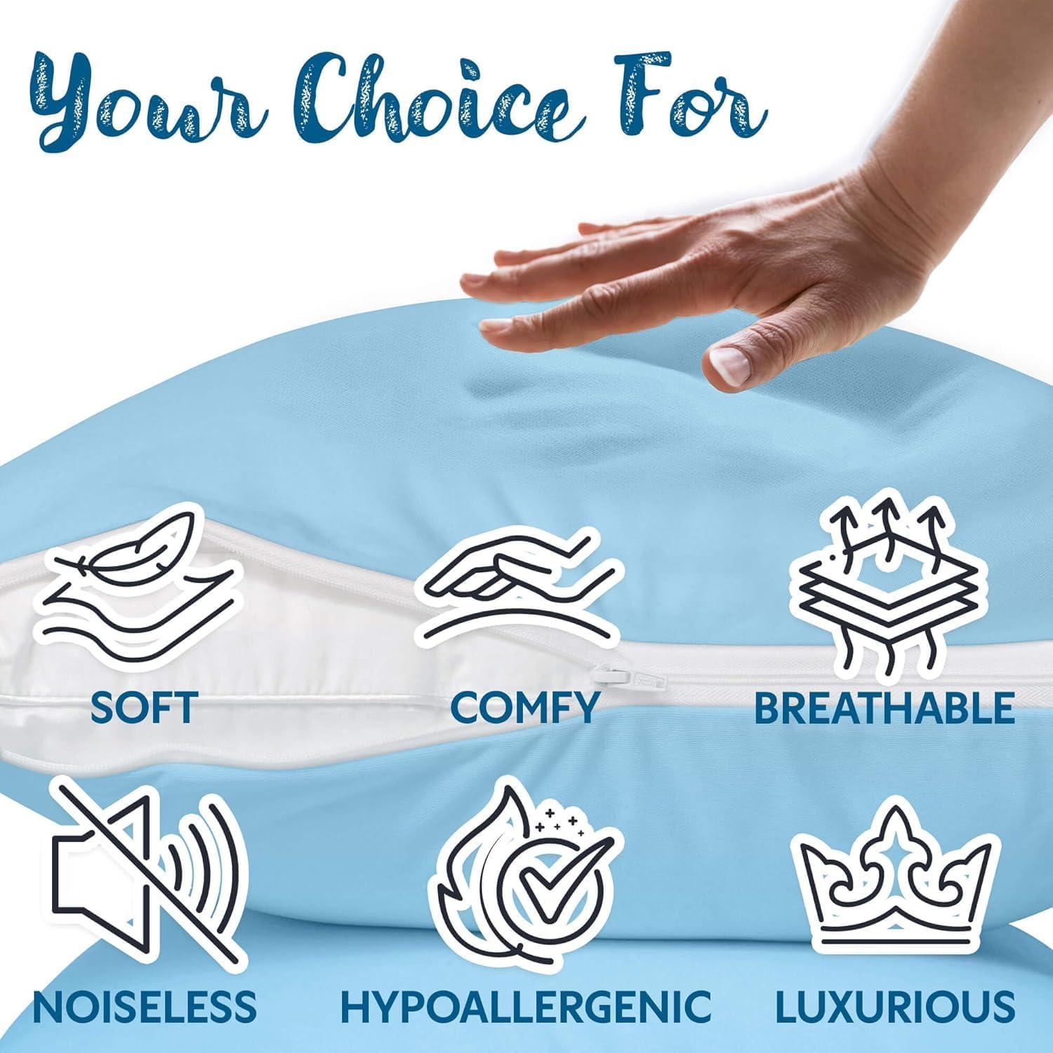 Guardmax Waterproof Pillow Protector Light Blue Standard Size - Zippered Bed Bug Pillow Protector 8 Pack - Hypoallergenic Pillow Case…