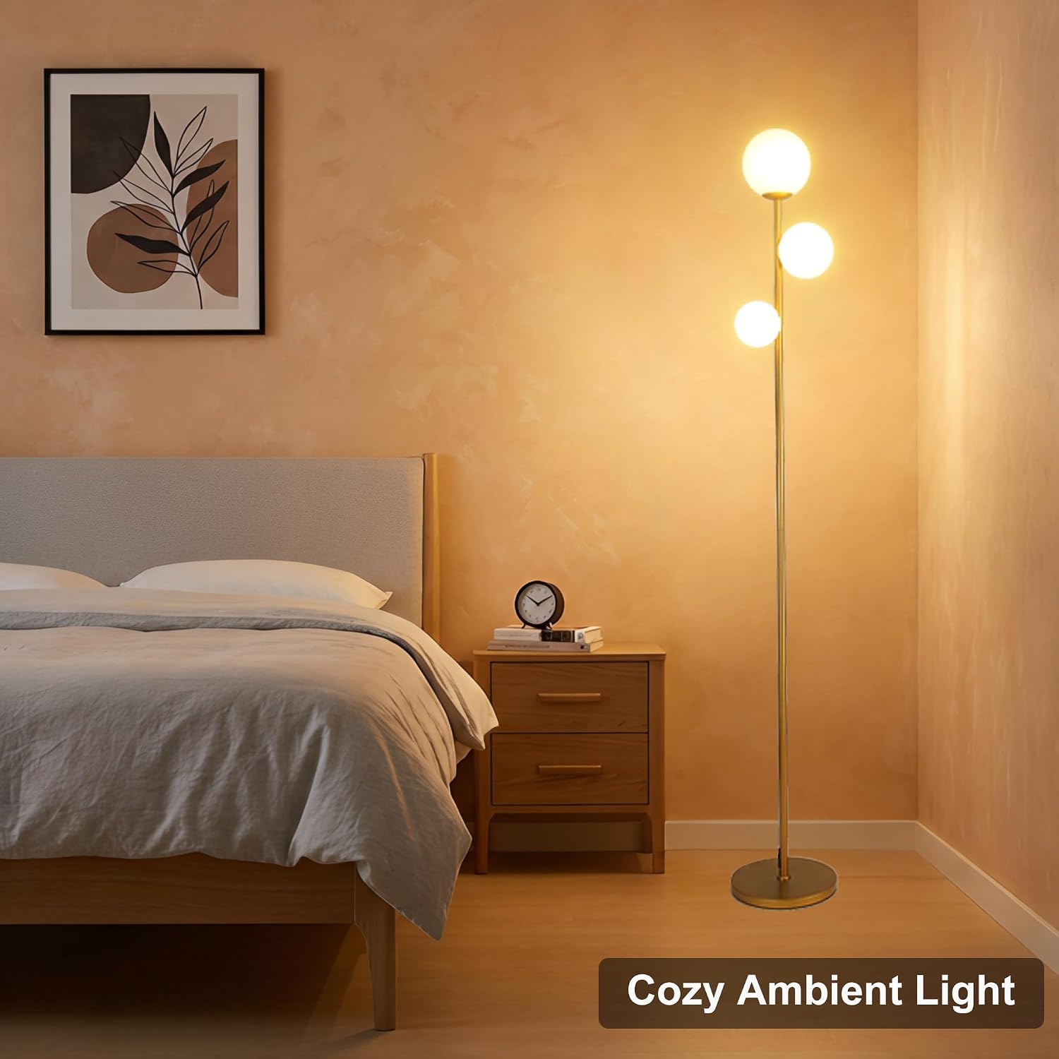 Fiqevs 3 Globe Floor Lamp Mid Century Modern, Gold Standing Lamp with Frosted Glass Shade & LED Bulbs, Tall Pole Light with Foot Switch…