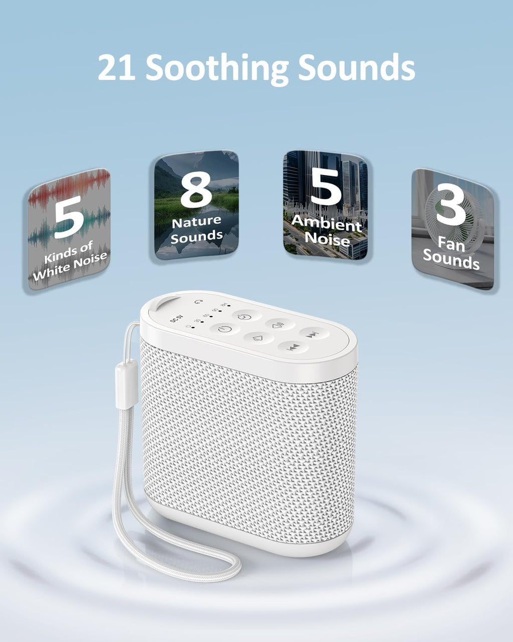 Portable Travel Sound Machine for Adults, Baby Sleeping: Super Long-Lasting & Rechargeable Battery, Headphone Jack, 21 Sounds - White…