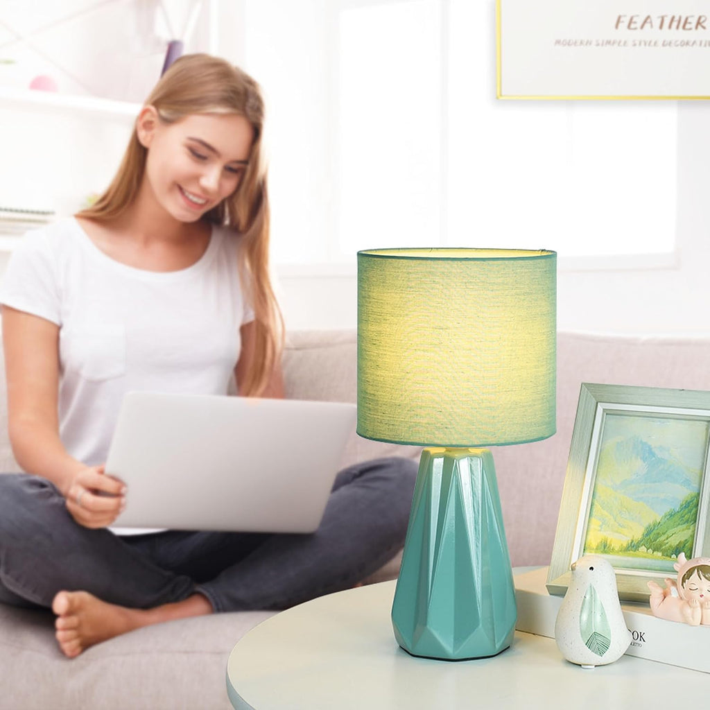 Elisa Green Small Table Lamp for Living Room as Bedside Table Lamp for Bedroom, Modern Ceramic Kids Night Table Lamp, Φ6.1×H12.4IN, Bulb…