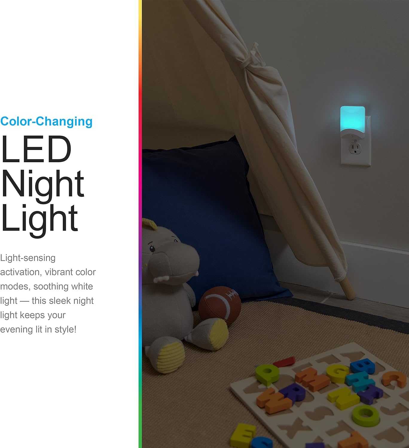 GE Color Changing LED Night Light for Kids, Dusk to Dawn Sensor, Home Decor Apartment Essentials, Wall Lights for Bedroom, Ambient…
