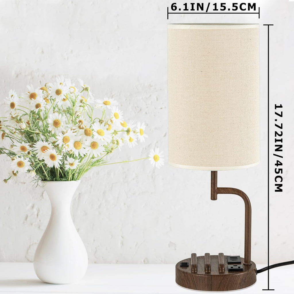 Dreamholder Table Lamp with 3 USB Charging Ports, Modern Desk Lamp with AC Outlet and Phone Stands, Perfect Bedside Lamp for Bedroom…
