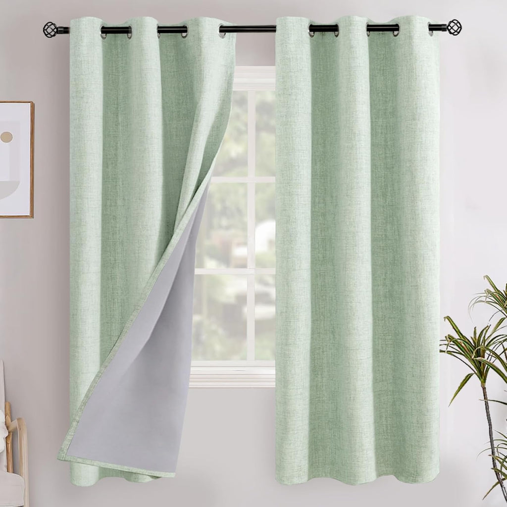 YoungsTex Sage Green Linen Blackout Curtains 72 Inch Length 2 Panels for Living Room, Thermal Insulated Black Out Drapes with Grommet Sprin…