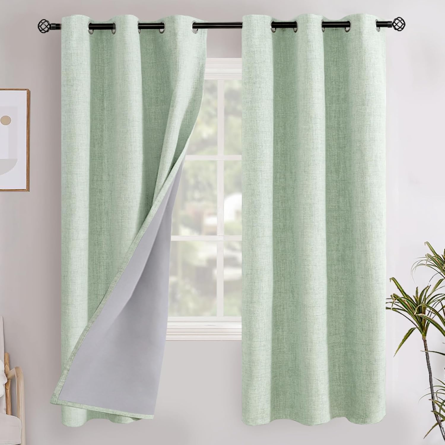 YoungsTex Sage Green Linen Blackout Curtains 72 Inch Length 2 Panels for Living Room, Thermal Insulated Black Out Drapes with Grommet Sprin…