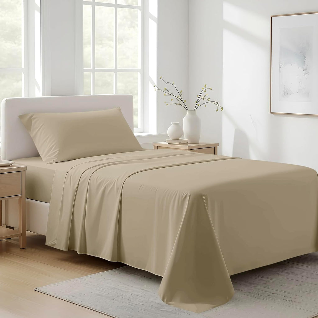 AshtonSheets 100% Organic Cotton Sheets Twin XL Size - Organic Cotton Twin XL Size Percale Weave Sheet Set (3 PC, Taupe), Soft, Cooling, Cr…
