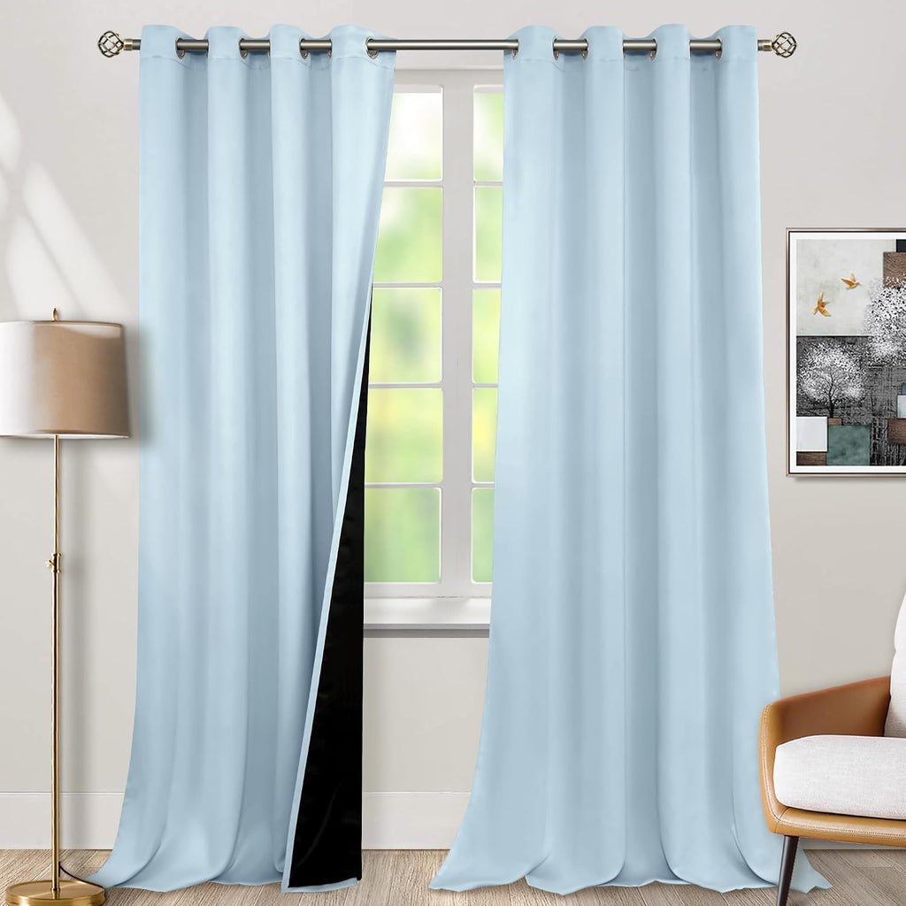 BGment Baby Blue 100% Blackout Curtains for Nursery Bedroom 90 Inch Length 2 Panels, Thermal Insulated Full Light Blocking Grommet Noise Ca…