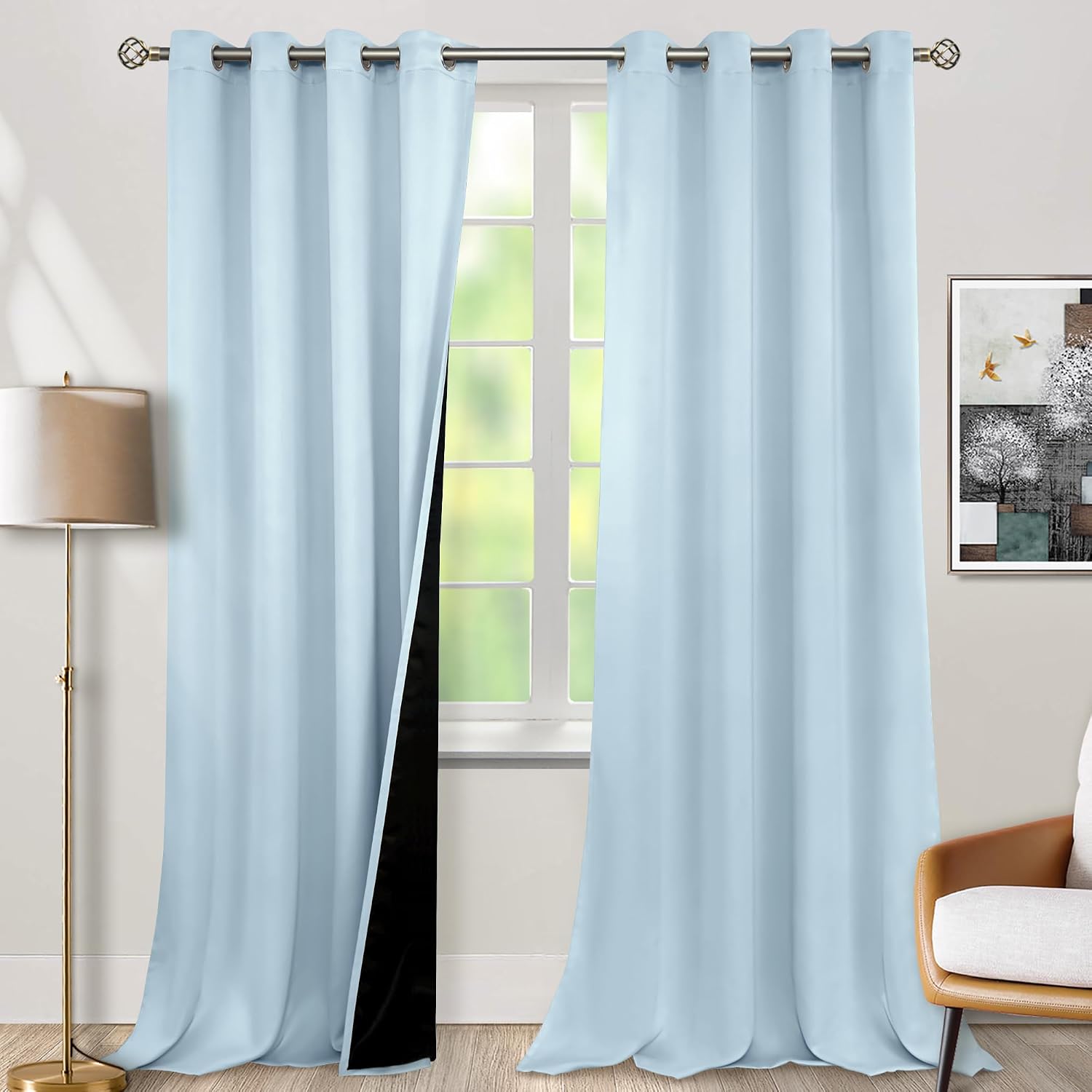BGment Baby Blue 100% Blackout Curtains for Nursery Bedroom 90 Inch Length 2 Panels, Thermal Insulated Full Light Blocking Grommet Noise Ca…