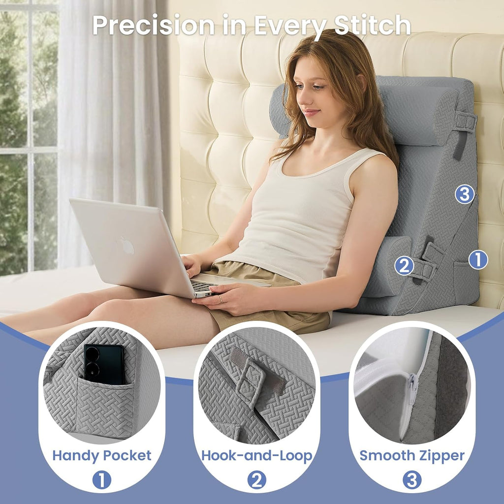 Sasttie Wedge Pillow Set for After Surgery, 3PCS Adjustable Bed Wedge Pillow Headboard with Memory Foam Neck Cushion – for Acid Reflux, Sle…