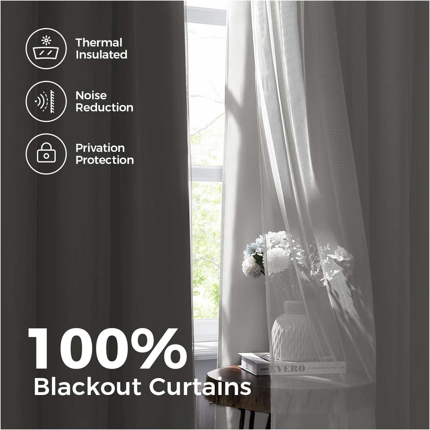 Swandream Blackout Curtains for Bedroom, Double Layer White Curtains, Black Out Curtain 108 inch Long with Sheer Overlay for Living Room, R…