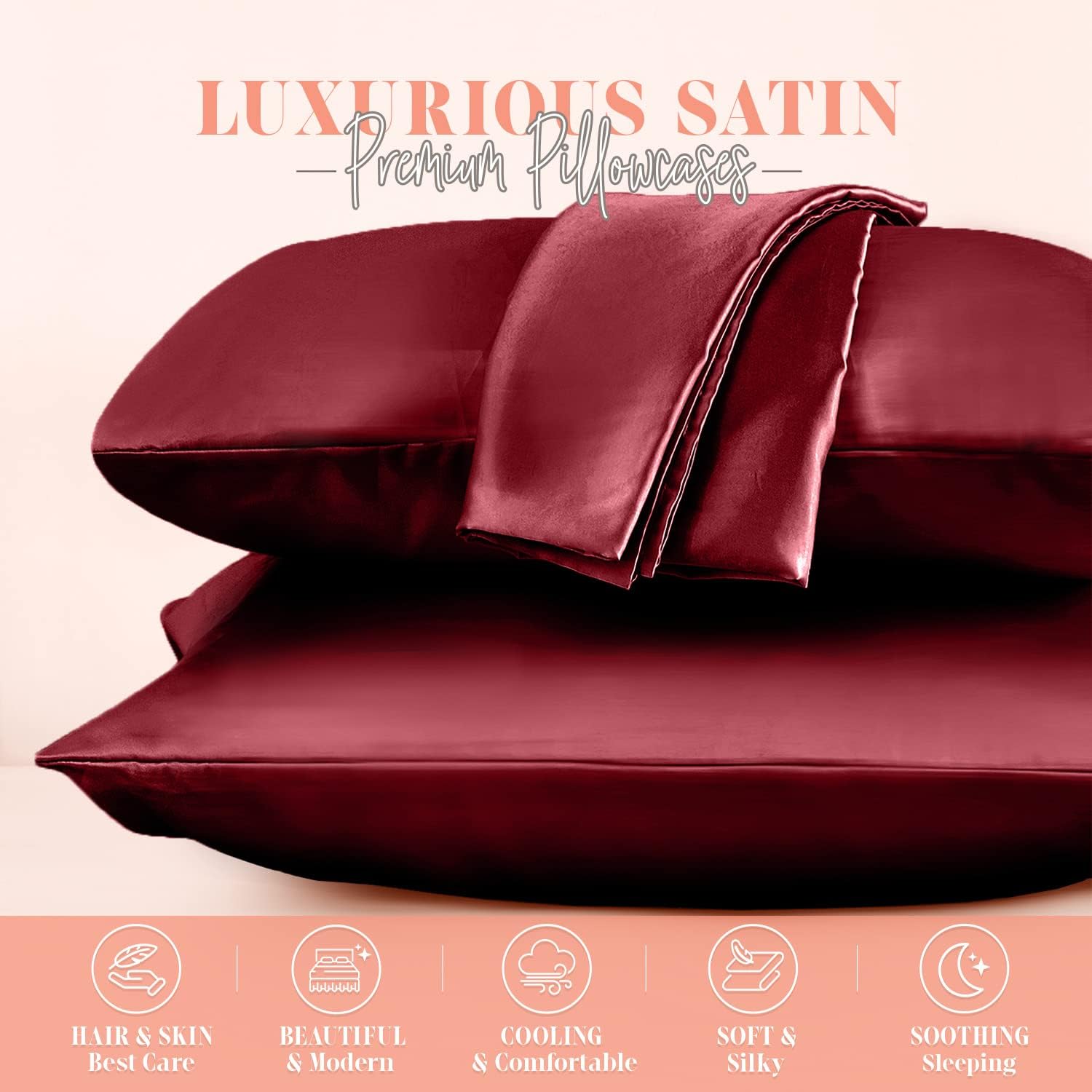 Elegantcomfort Elegant Comfort Silky and Luxurious 2-Piece Satin Pillowcase Set for Healthier Skin and Hair, Hidden Zipper Closure and Beau…
