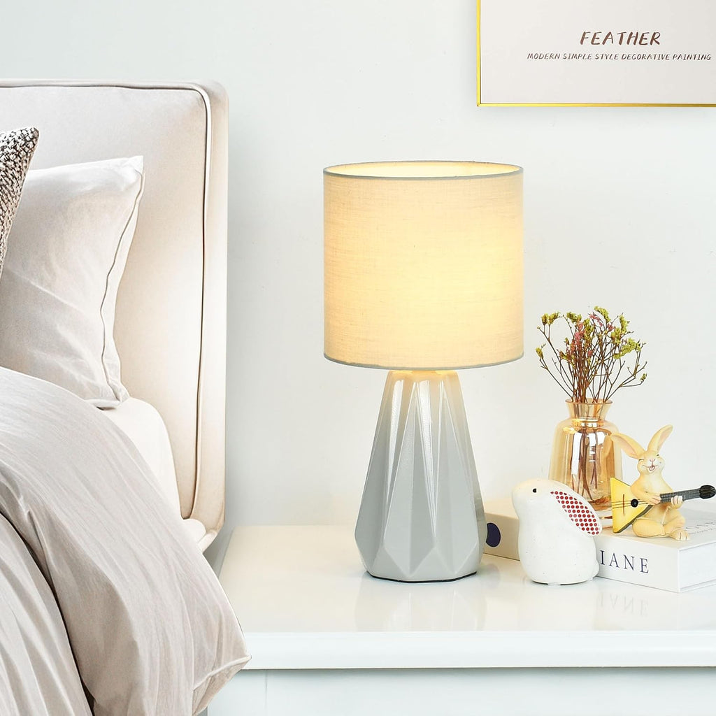 Elisa Light Grey Small Table Lamp for Living Room as Bedside Table Lamp for Bedroom, Modern Ceramic Kids Night Table…