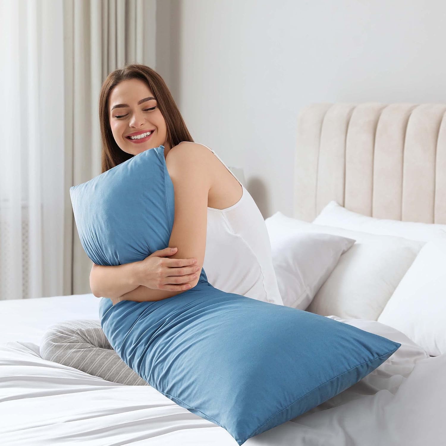 WhatsBedding Memory Foam Body Pillow with Breathable Zippered Cotton Cover, Full Body Pillow for Adults, Long Pillow for Sleeping, Firm Pil…