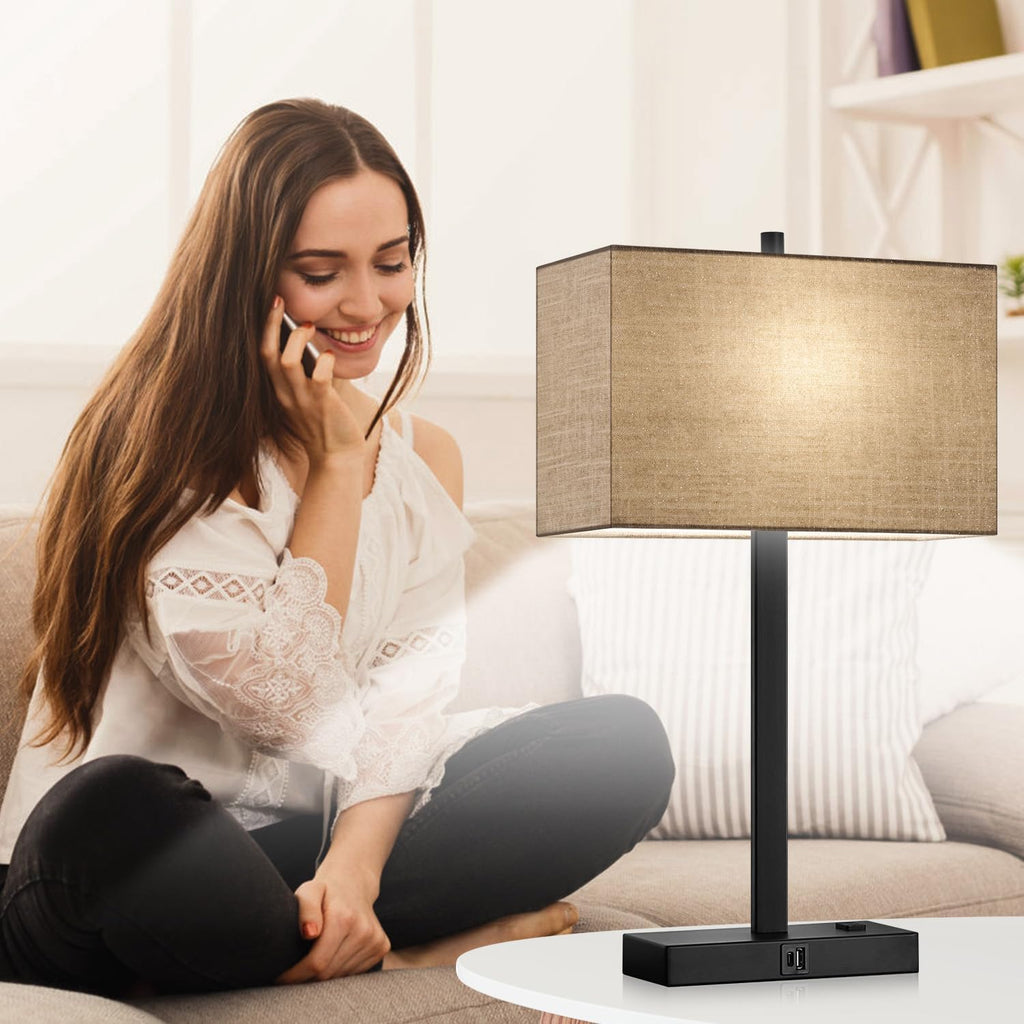 21" Set of 2 Table lamp with USB A+C & AC Outlets, Touch Control 3-Way Dimmable Nightstand Lamps for Bedroom Living Room Office Reading…