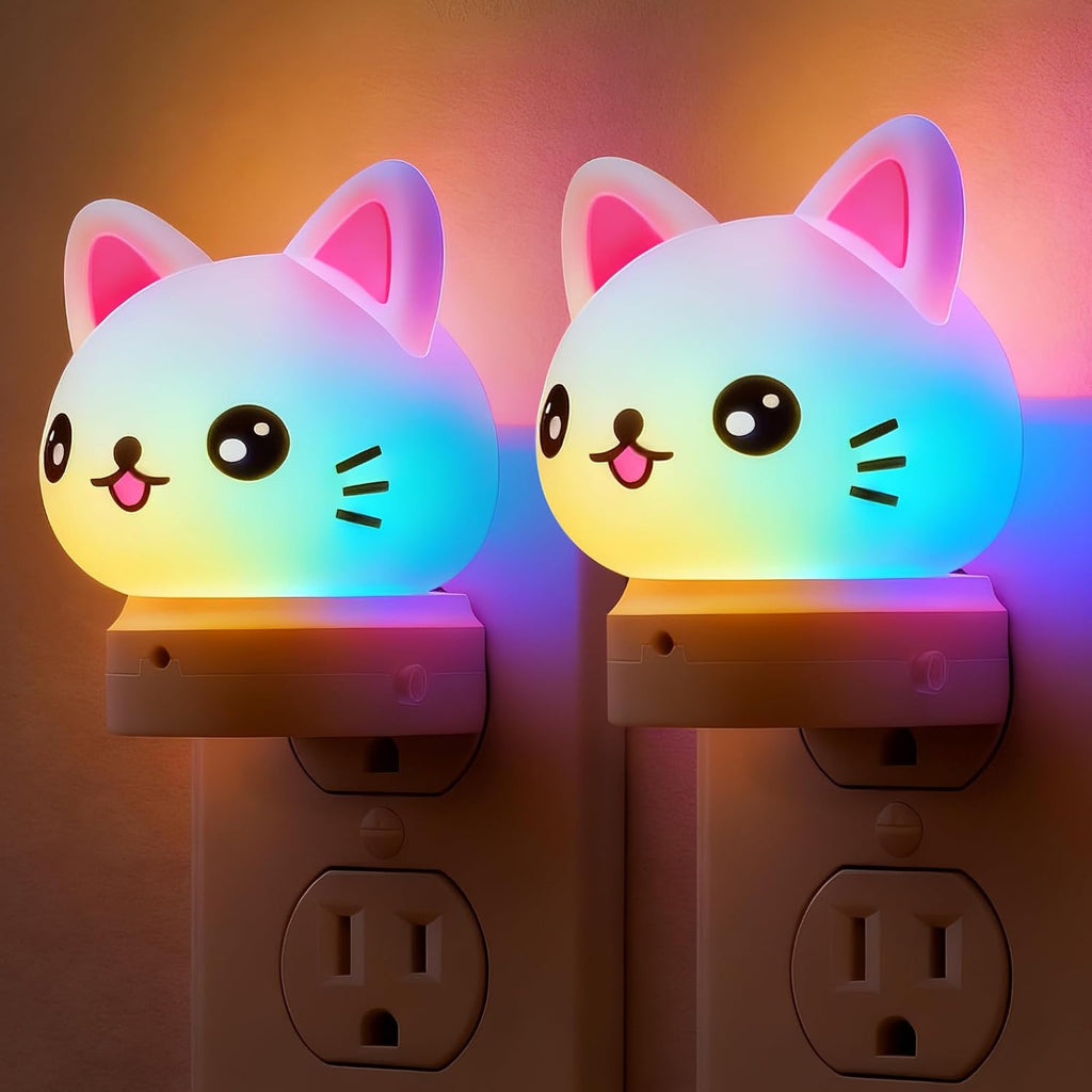 L LOHAS LED Plug in Night Light for Kids,2-Pack 3D Cute Cat Night Lights with Dusk to Dawn Sensor, RGB+Soft White 3000K Cat Night…
