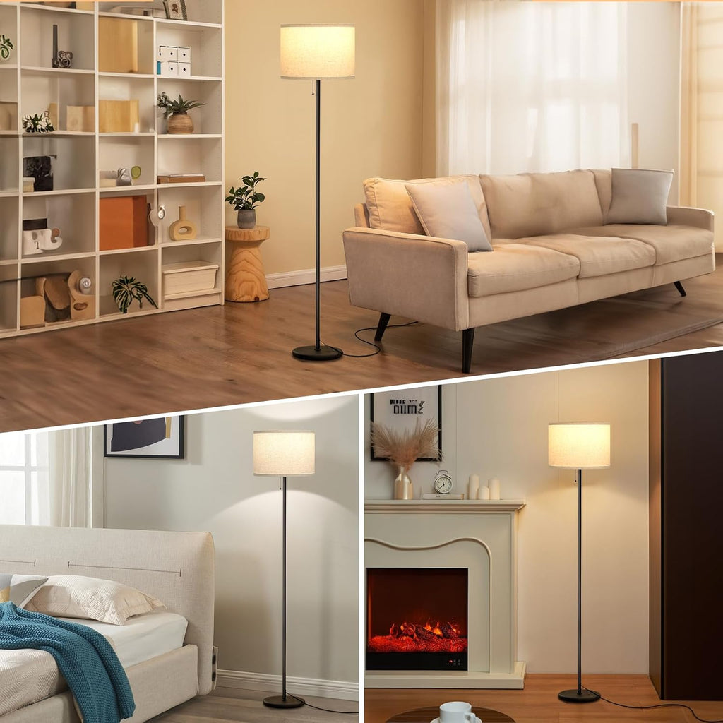 Ambimall Modern Standing Floor Lamp for Living Room & Bedroom with 3 Color Temperatures Bulb & Pull Chain Switch, 60" Tall with Beige…