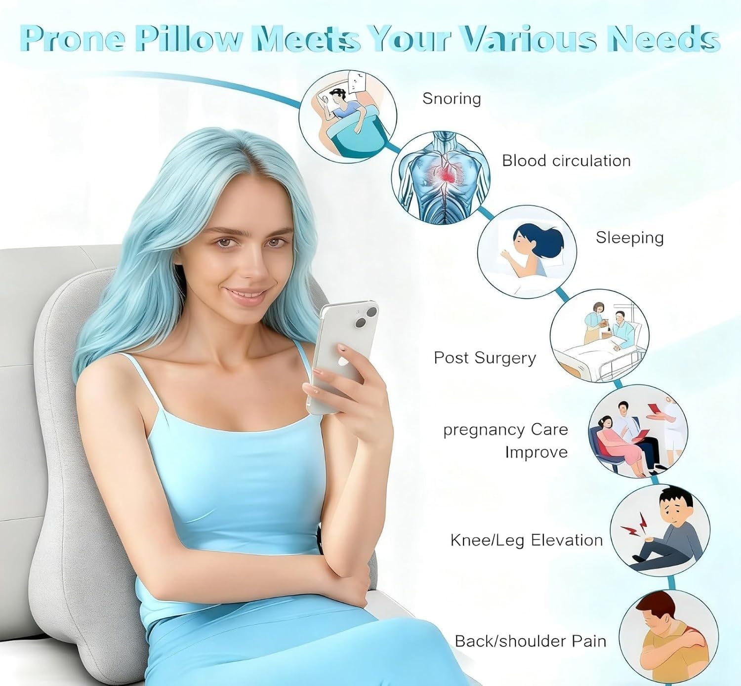 Yukashop Large Body Pillow, Couples Pillow,27°Angle Perfect Position Wedge Pillow Ergonomic Contoured Support, Multi-Functional Memory Foam…