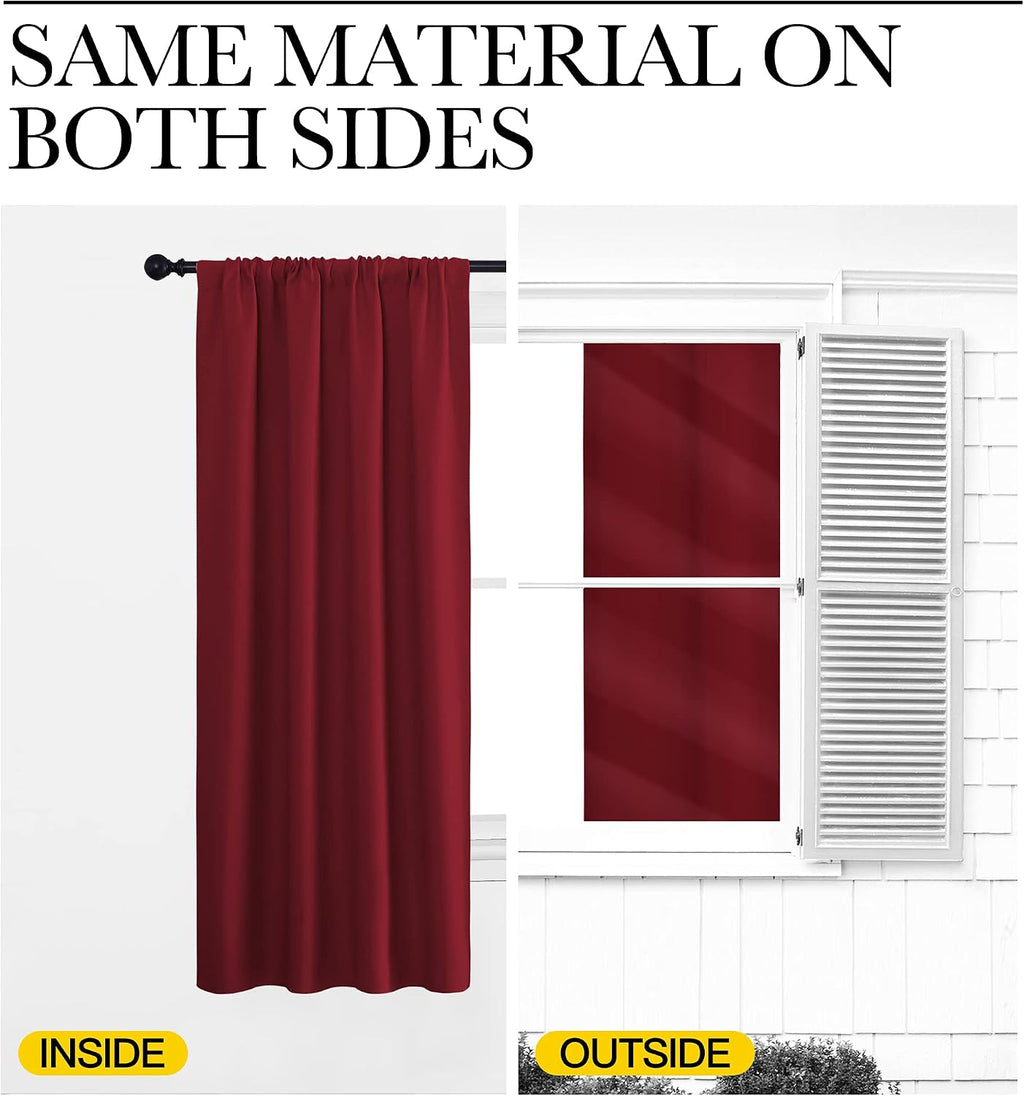 NICETOWN Christmas Burgundy Curtains Blackout Drape Panels - Lights Block Out Window Treatment Short Curtain Sets for Loft and Basement…