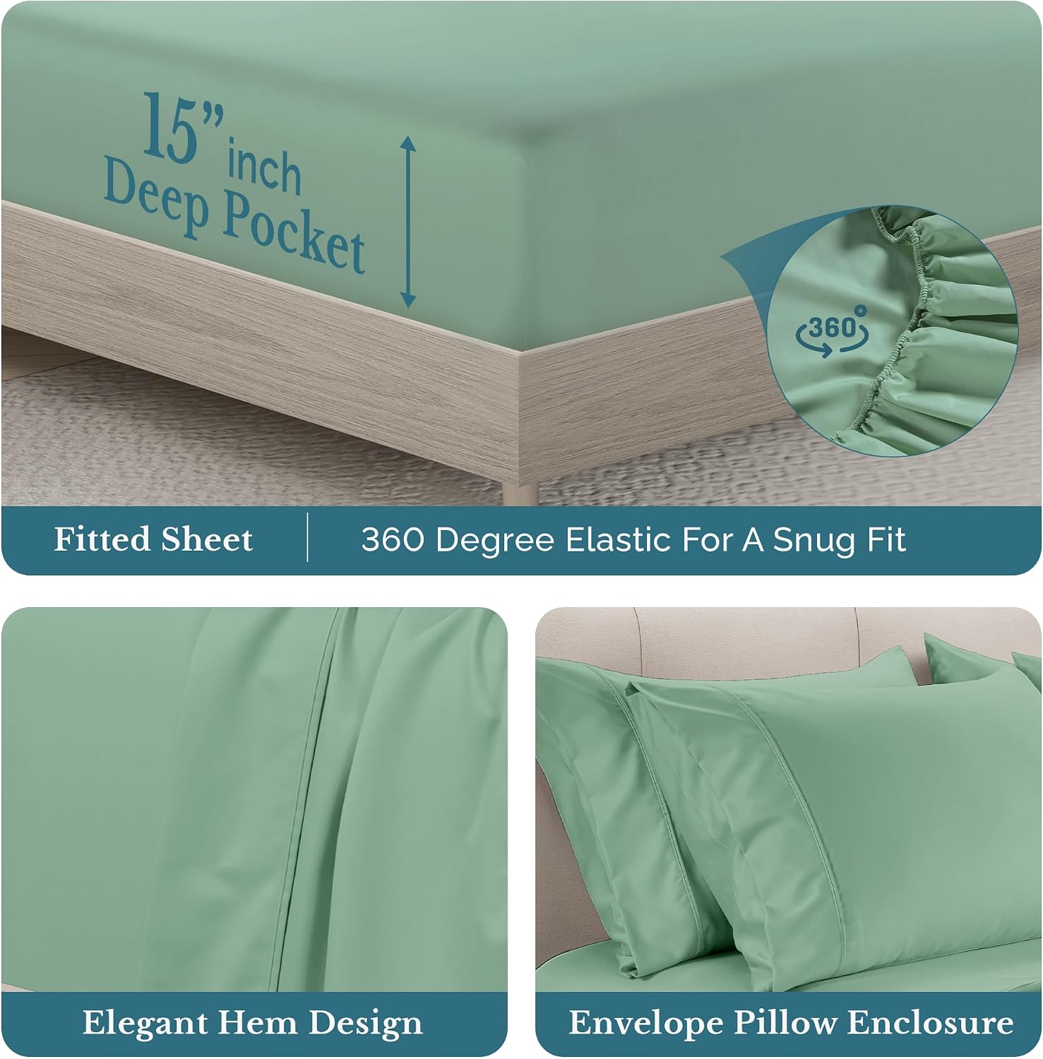 Casa Platino 100% Cotton Sheets Cal King, 6 Piece Bed Set with 500 Thread Count Silky Sateen Finish, Ideal for Everyday Use, 15 Inch Deep…