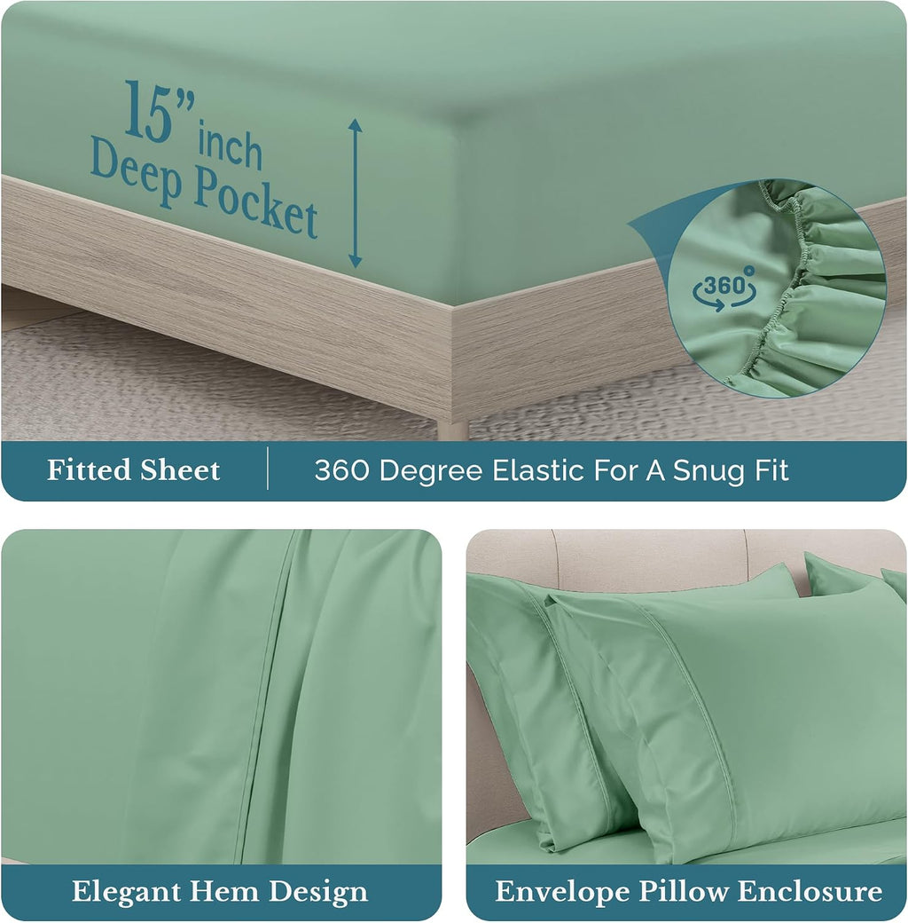 Casa Platino 100% Cotton Sheets King, 6 Piece Bed Set with 500 Thread Count Silky Sateen Finish, Ideal for Everyday Use, 15 Inch Deep…
