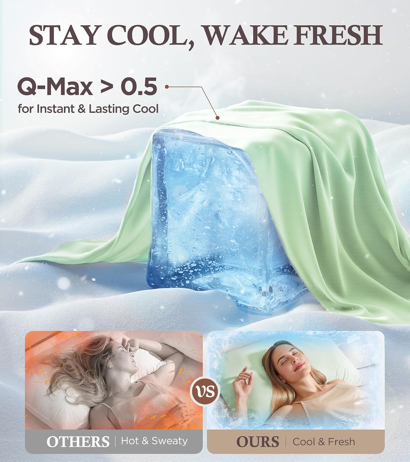Rifens Instant Chill Cooling Pillowcase for Hot Sleepers, 2% HA Infused Pillowcase Hydrates Skin & Hair, Reduces Wrinkles & Frizz, Softer T…