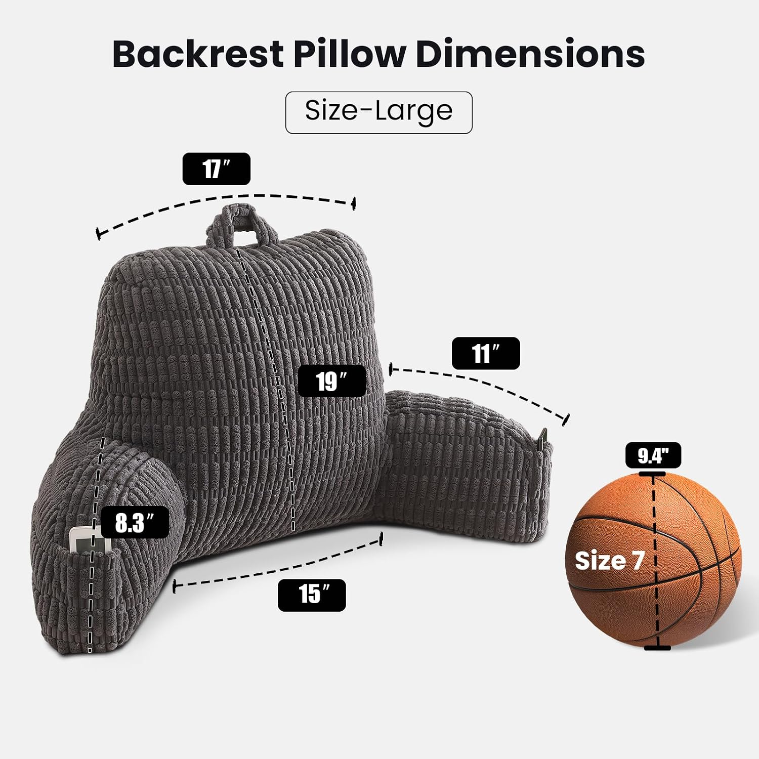 Reading Pillow for Sitting in Bed, Large Backrest Reading Pillow with Arm Rest, Back-Rest Support Cushion for Sit Up on Couch, Sofa, and…