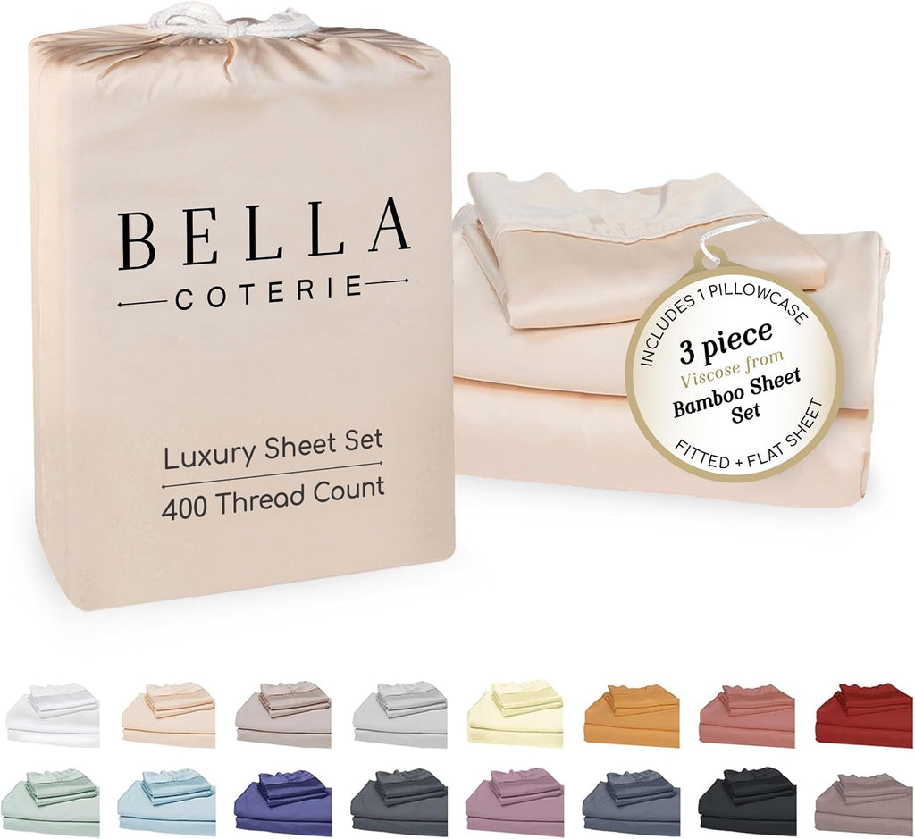Bella Coterie Luxury Bamboo Viscose Twin XL Size Sheet Set | 100% Organically Grown | Ultra Soft | Cooling for Hot Sleepers | 18" Deep…