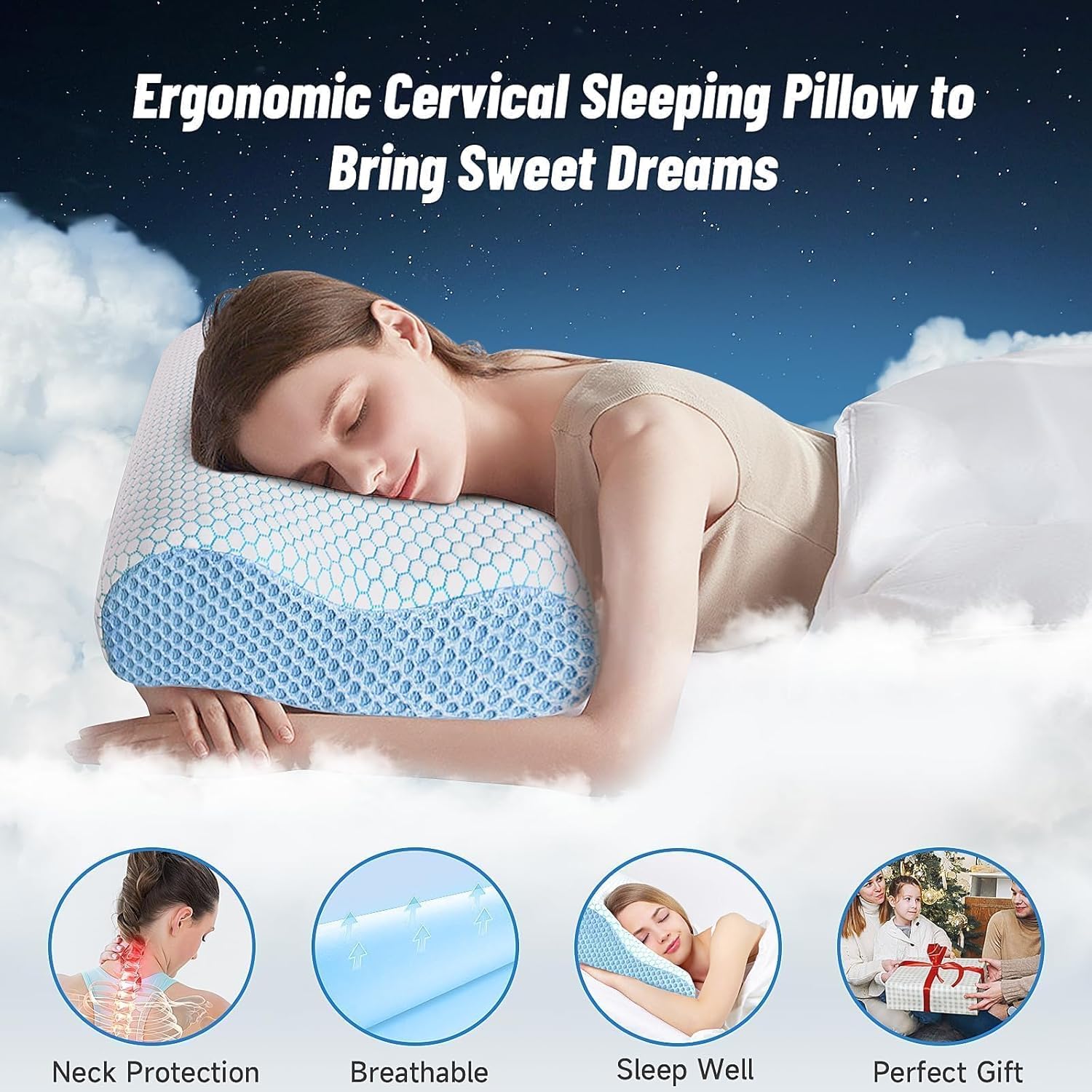 CloudBliss Memory Foam Pillow, Ergonomic Neck Contour Cervical Pillow for Back and Shoulder Pain, Orthopedic Pillow for Neck, for Sleeping…