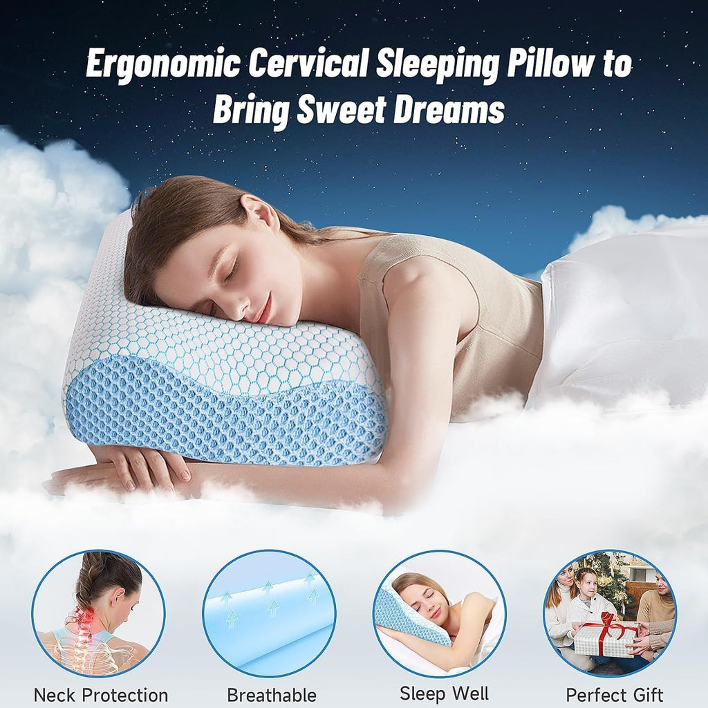 CloudBliss Memory Foam Pillow, Ergonomic Neck Contour Cervical Pillow for Back and Shoulder Pain, Orthopedic Pillow for Neck, for Sleeping…