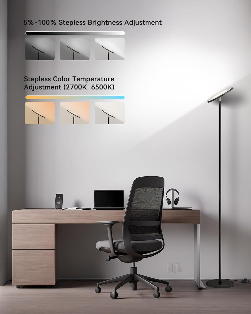 JOOFO LED Floor Lamp – Super Bright Torchiere with Remote & Foot Switch, Stepless Dimmable Tall Standing Lamp, 69" Modern Pole Light for…