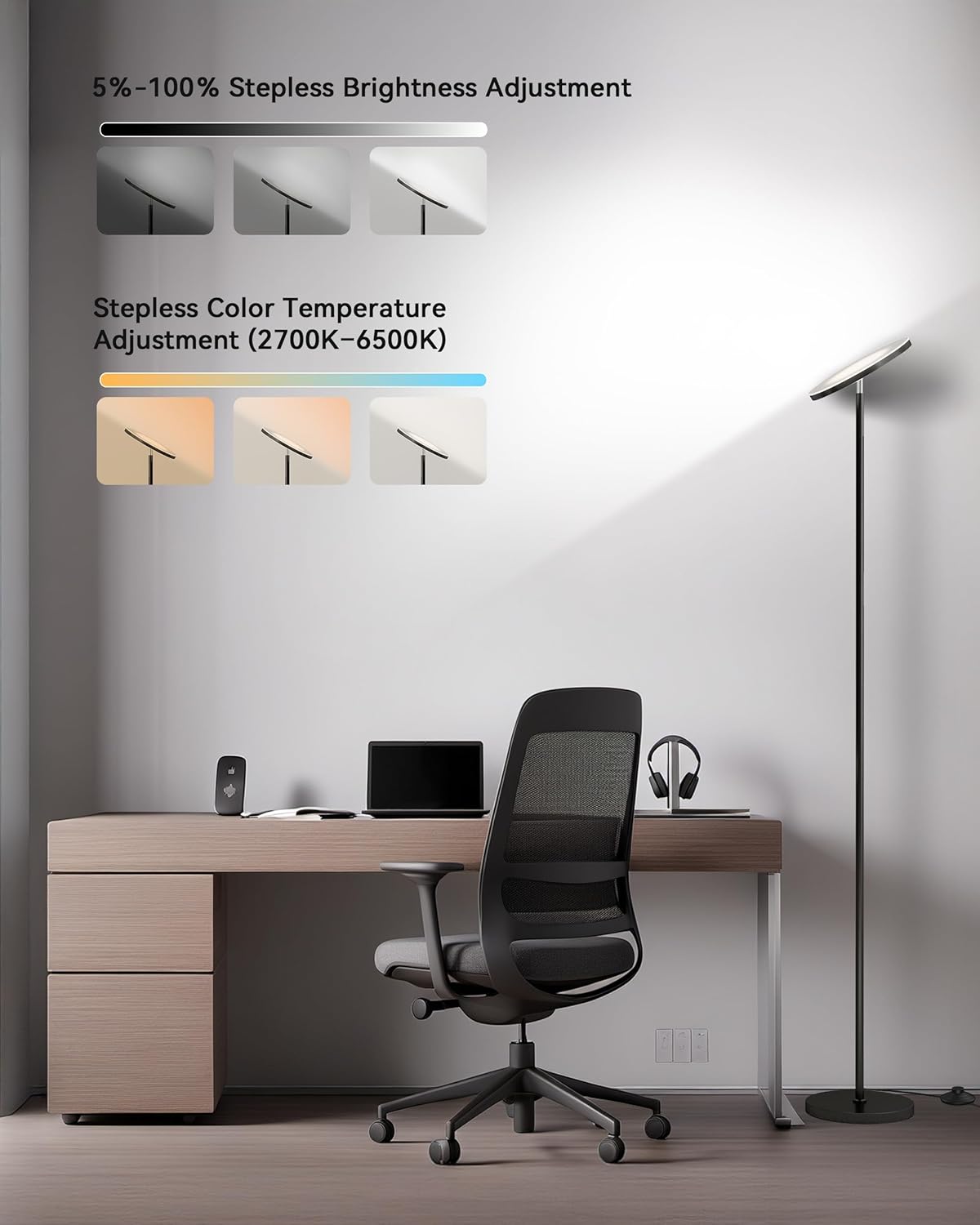 JOOFO LED Floor Lamp – Super Bright Torchiere with Remote & Foot Switch, Stepless Dimmable Tall Standing Lamp, 69" Modern Pole Light for…