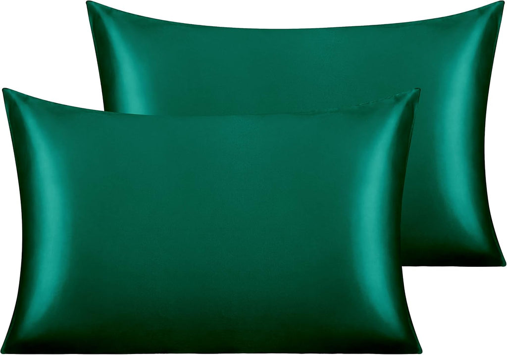 Ntbay 2 Pack Satin Queen Pillowcases for Hair and Skin, Luxurious and Silky Pillow Cases with Envelope Closure, 20x30 Inches, Dark Green 2…