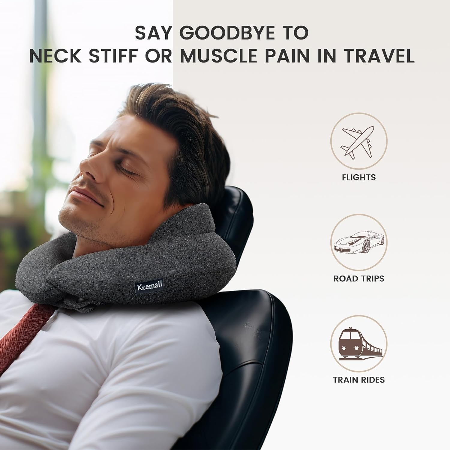 Keemall Inflatable Neck Pillow, Premium Travel Neck Pillow for Airplane Headrest Sleep - 3rd Generation, Double Comfort Plane Pillow for…
