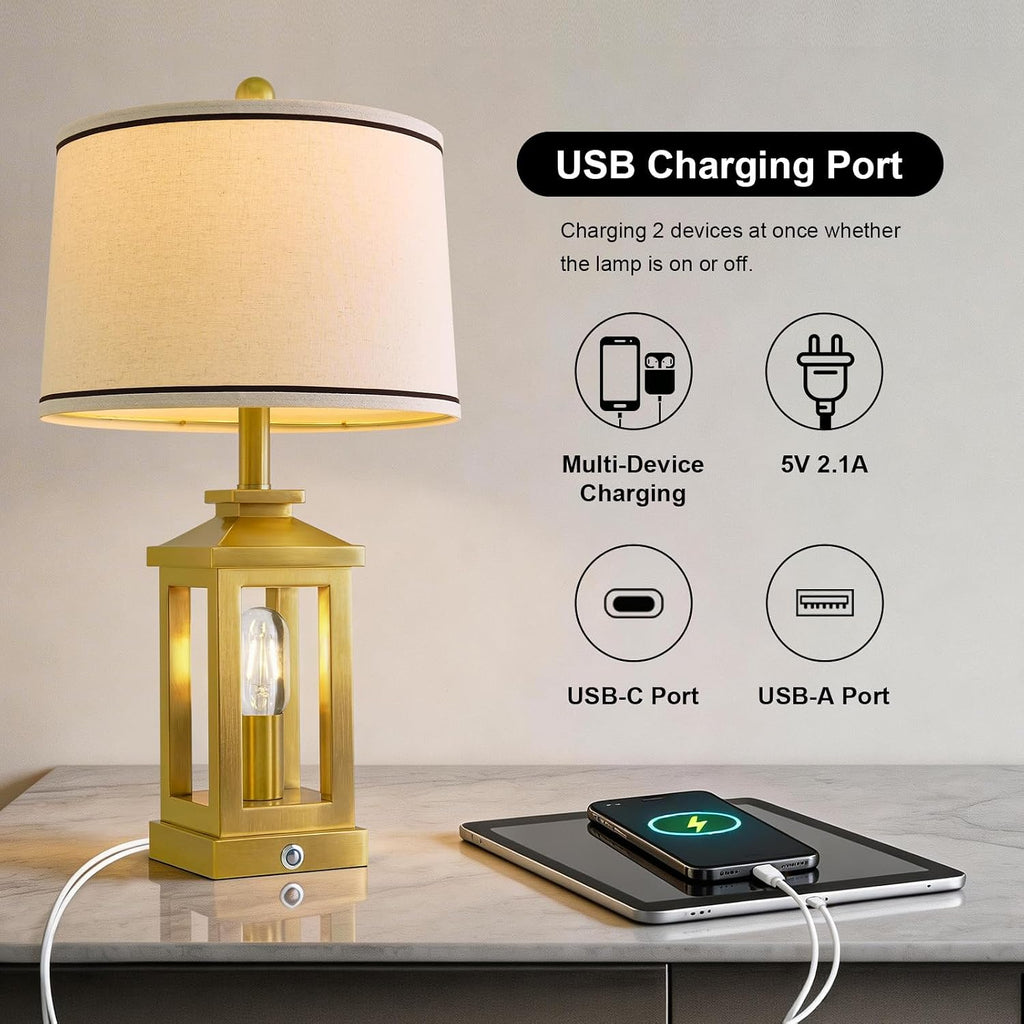 G-SAFAVA 24" Table Lamps for Living Room Bedroom Modern Gold Bedside Lamps Set of 2 Nightstand Lamps for Night Stands 3 Way Dimmable…