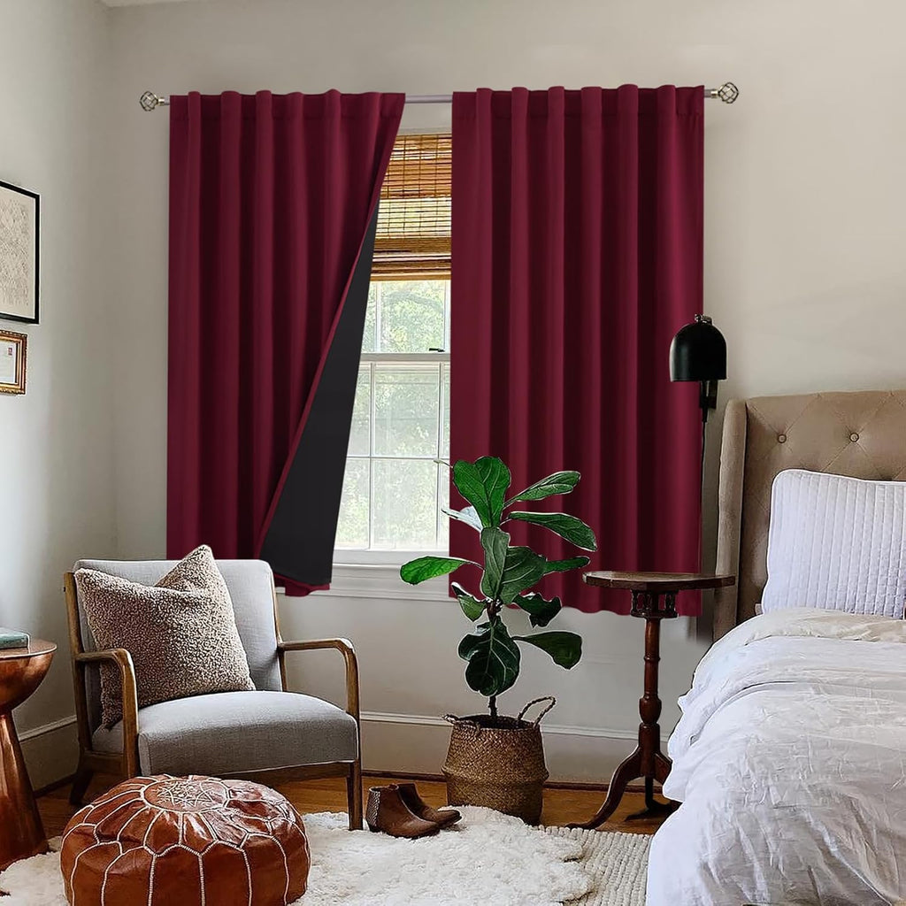 BGment Full Blackout Curtains with Thermal Insulation Liner Curtains 54 Inches Long, Rod Pocket and Back Tab Double Layer Room Darkening…