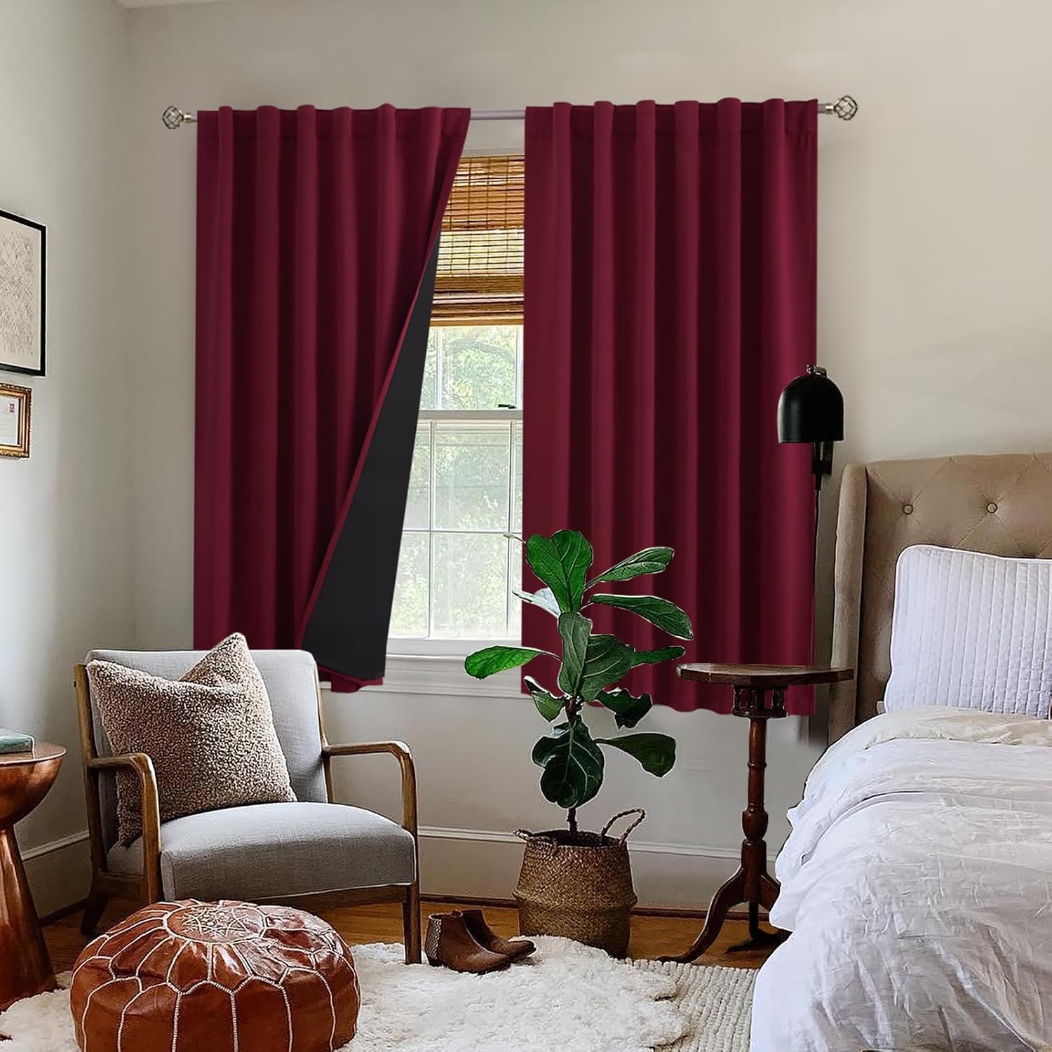 BGment Full Blackout Curtains with Thermal Insulation Liner Curtains 54 Inches Long, Rod Pocket and Back Tab Double Layer Room Darkening…