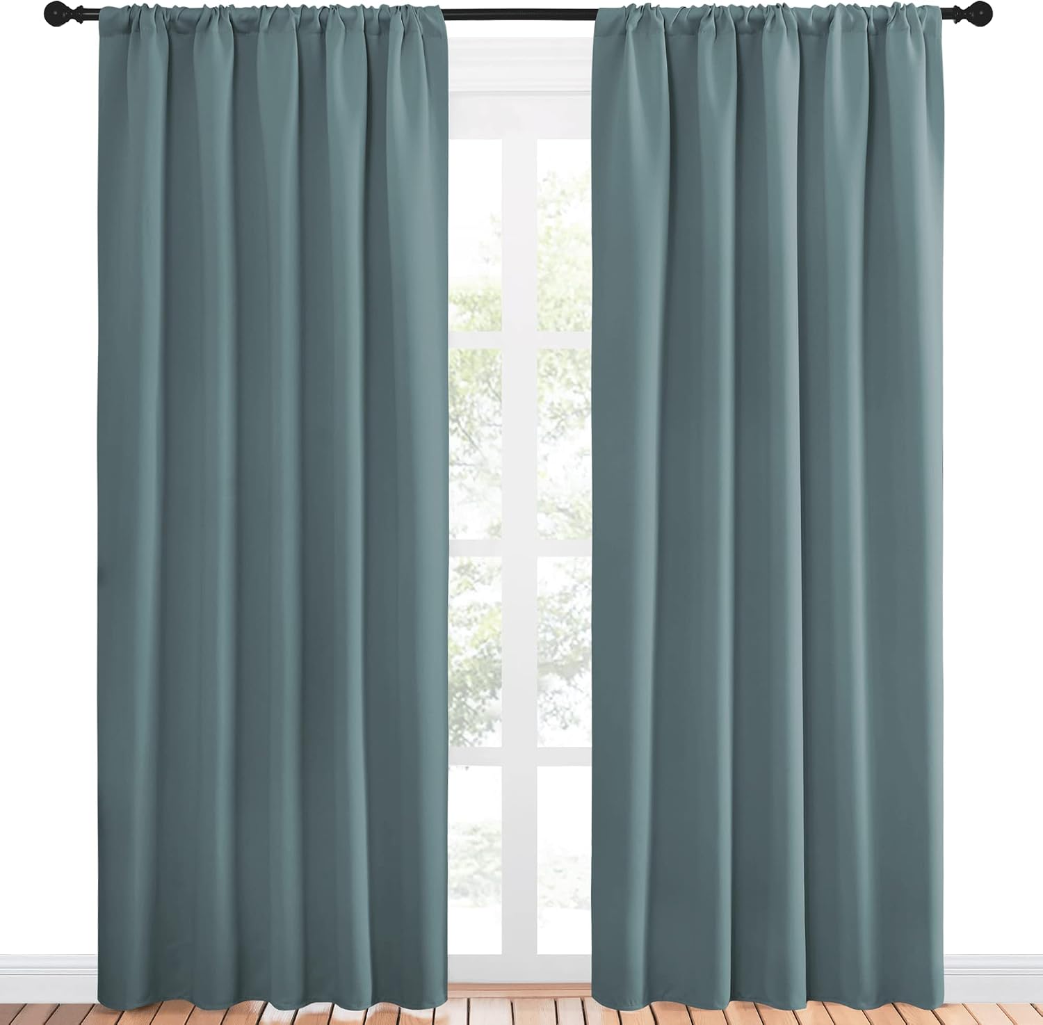 NICETOWN Greyish Blue Blackout Curtains Panels for Window, Thermal Insulated Rod Pocket Blackout Drapes/Draperies for Living Room (2…