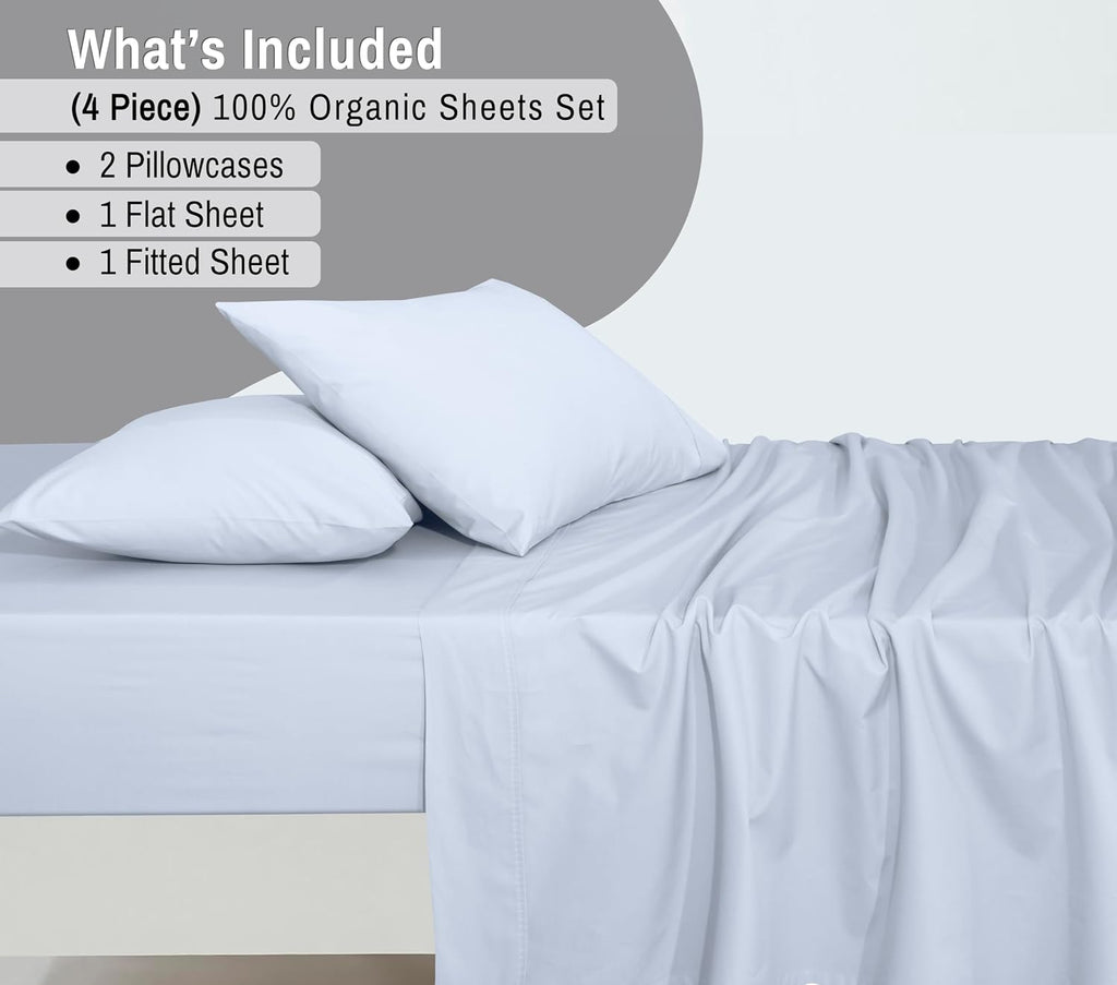 Ruvanti 100% Cotton Organic Percale Sheets King Size – Crisp Cooling Bed Sheets for Hot Sleepers, Deep Pocket 15”, Soft Peach Finish, Breat…