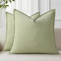 decorUhome Summer Decorative Linen Throw Pillow Covers 16x16 Inch Set of 2 Sage Green Pillow Covers with Flange Edges Soft Farmhouse Boho A…