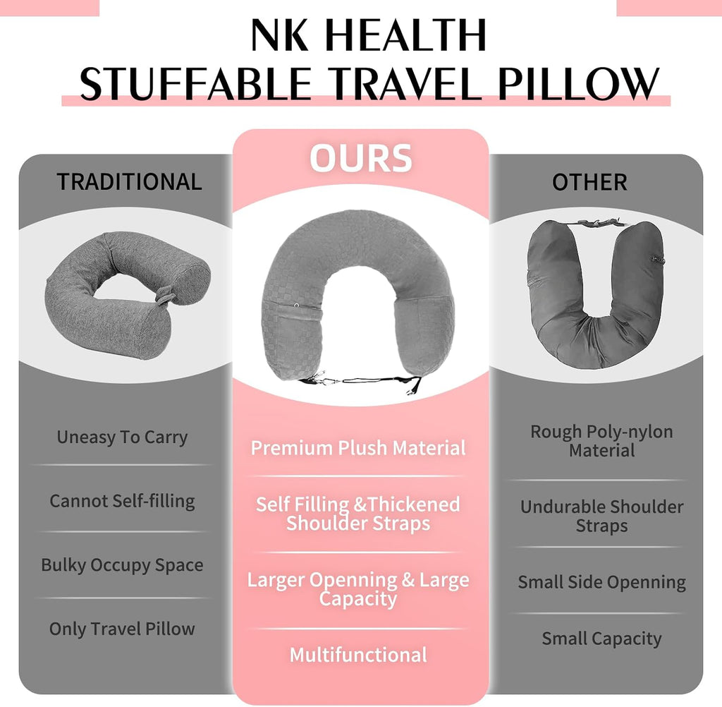 Stuffable Travel Pillow, Stuffable Neck Pillow for Travel, Neck Pillow Stuffed with Clothes Storage - No Extra Baggage Fees, Fits 5+ Days…