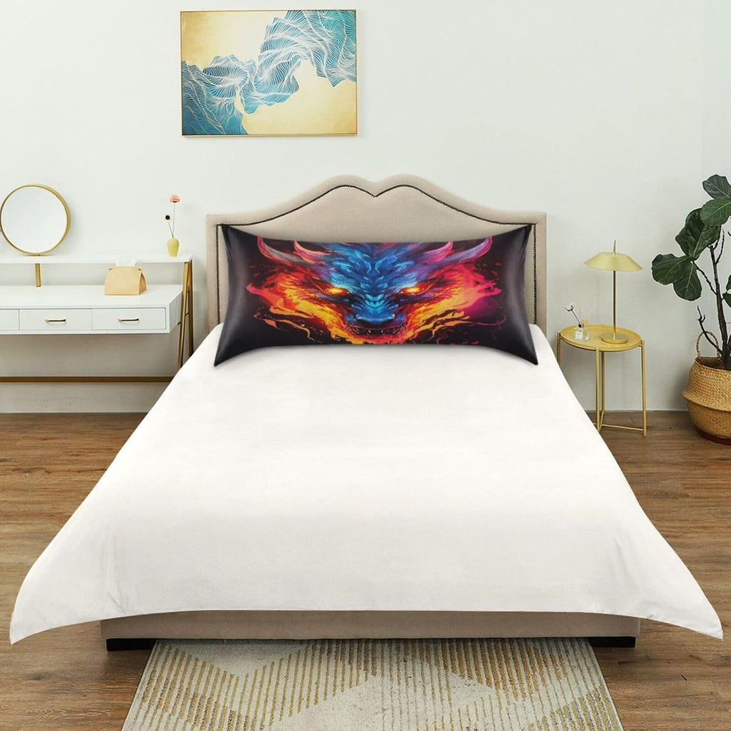 Dragon Fire Pillow Covers Silk Pillowcase for Hair and Skin Soft Breathable Smooth Cooling Satin Pillowcase Standard Size Pillow Case for…