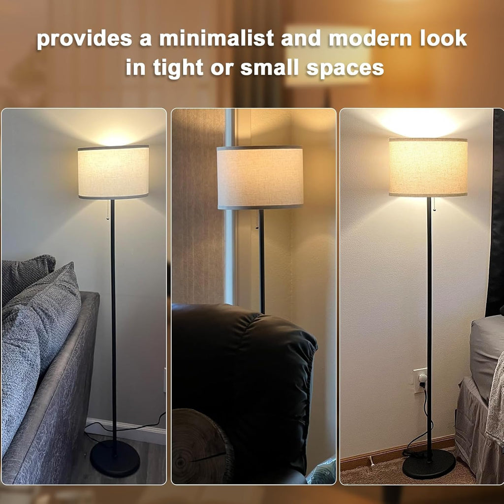 Ambimall Modern Standing Floor Lamp for Living Room & Bedroom with 3 Color Temperatures Bulb & Pull Chain Switch, 60" Tall with Beige…