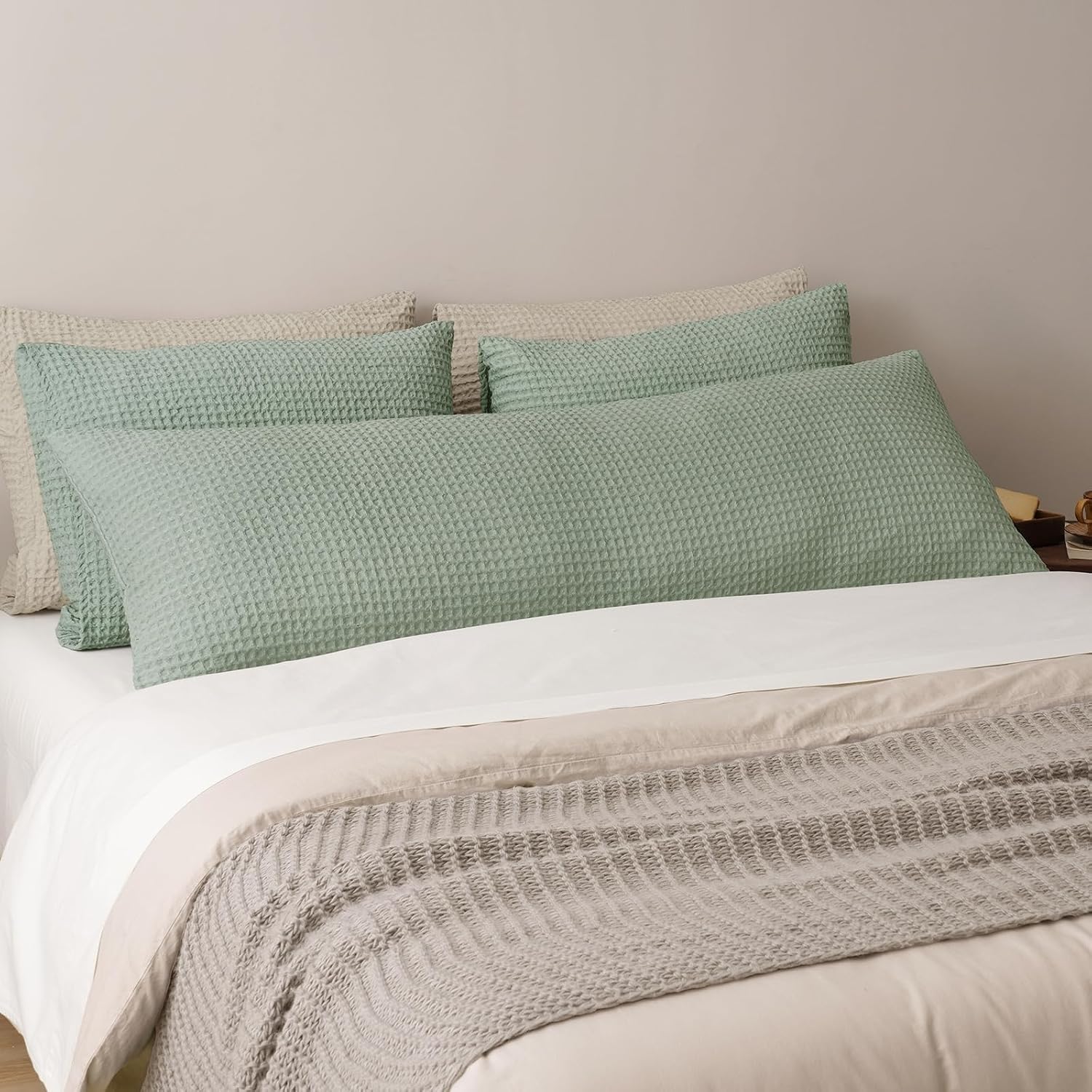 Phf Ultra Soft Waffle Body Pillowcase, Sage Green, 20" x 54", Polyester, Breathable, Skin-Friendly, Zipper Closure Green