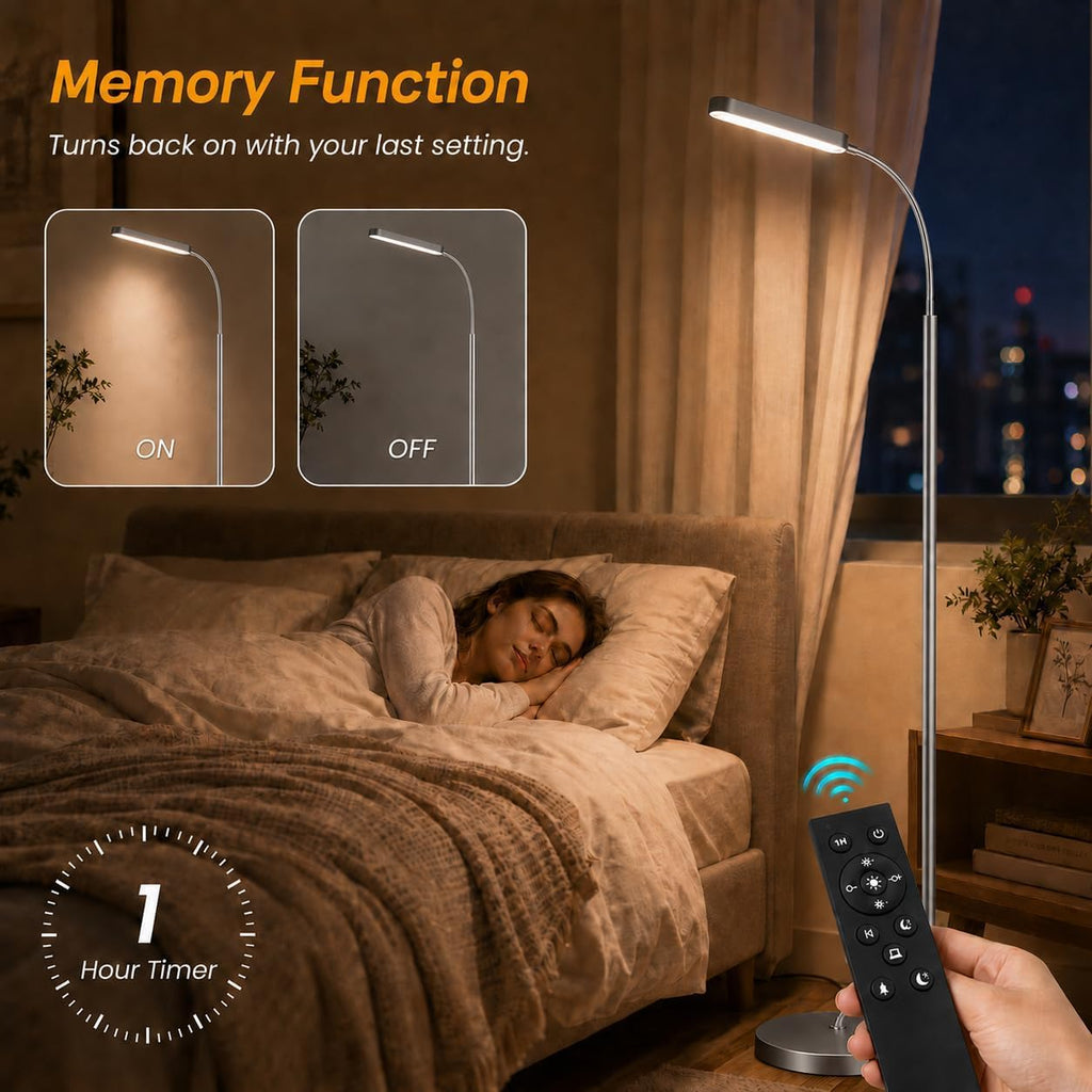 Wio-Mio 15w/1000lm Bright LED Floor Lamp with Stepless Adjustable 3000K-6000K Colors and Dimmer, Remote and Touch Control Reading Lamp…