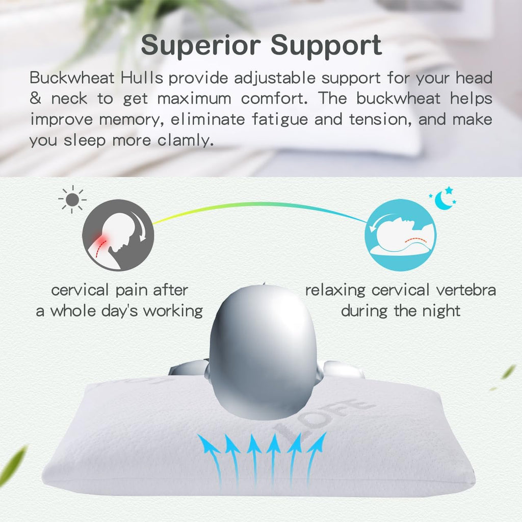LOFE® Organic Buckwheat Pillow for Sleeping -14''x20'', Adjustable Loft, Breathable for Cool Sleep, Cervical Support for Back and Side…
