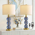 Oneach 25" Blue Table Lamps for Living Room, Glass Modern Table Lamp Set of 2, USB Charging Ports, Linen Shade, Bedside Lamps for Bedroom,…