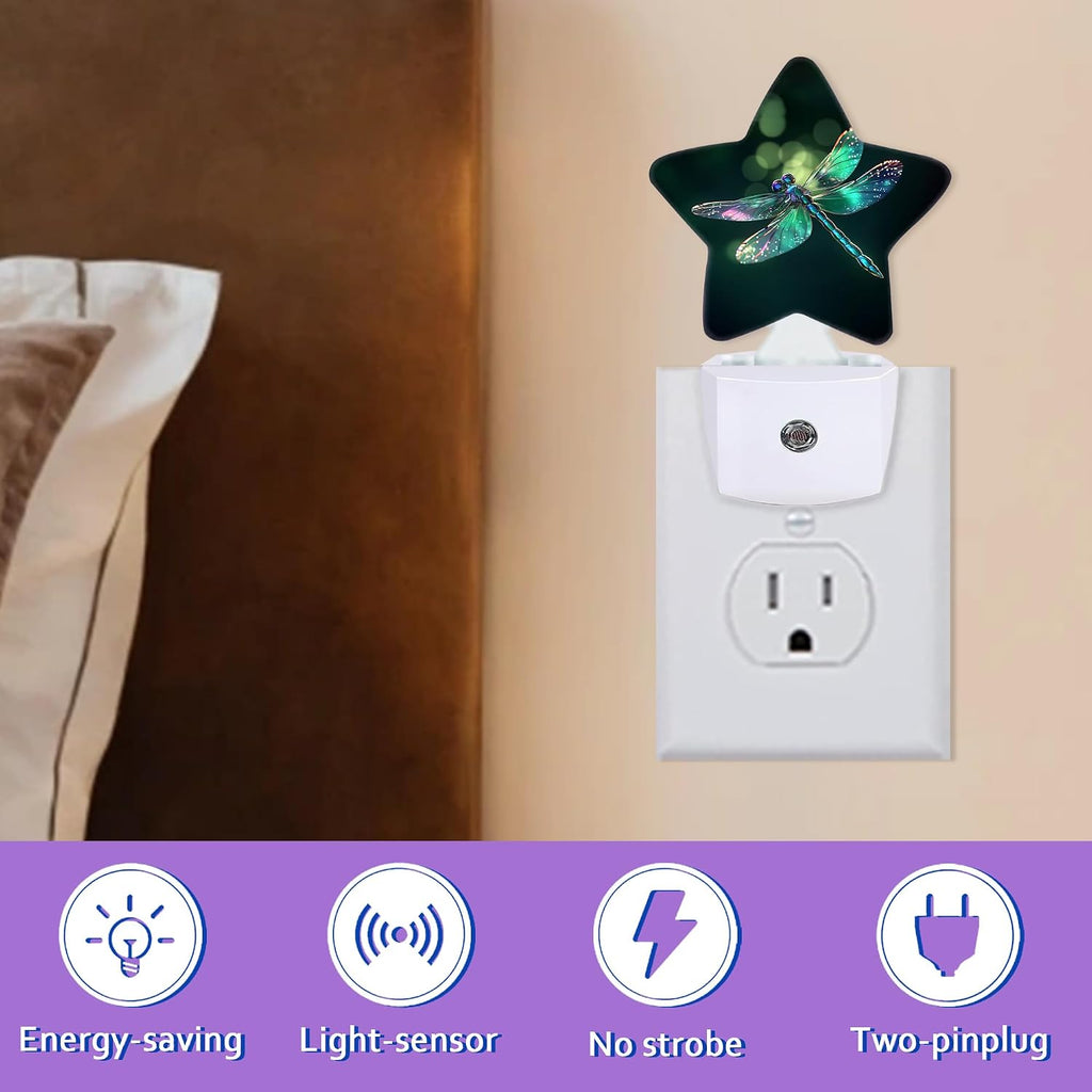 Glitter Dragonfly Night Lights Plug Into Wall, Green Dusk to Dawn Light Sensor Night Light for Kids, Energy Efficient Sleep Friendly Lamp…